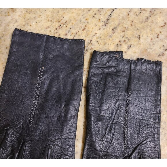 Vintage Womens Size S Black Leather Formal 7.5" Short Gloves - Picture 4 of 16